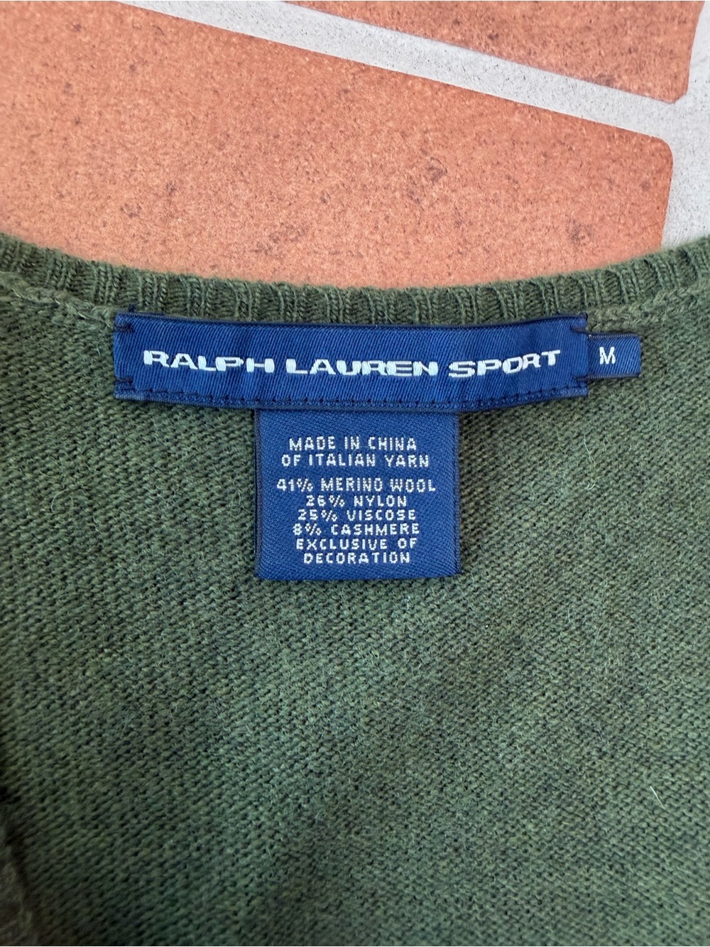 Ralph Lauren Sport Olive V-Neck Merino Wool Sweater Polo Horse Med - Picture 11 of 13